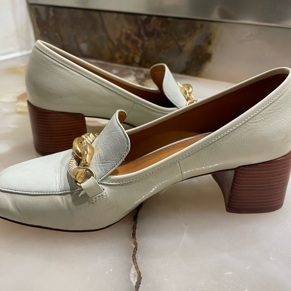 Tory Burch Jessa Goatskin Patent Leather Pump Heel Ivory Mint - Picture 7 of 15